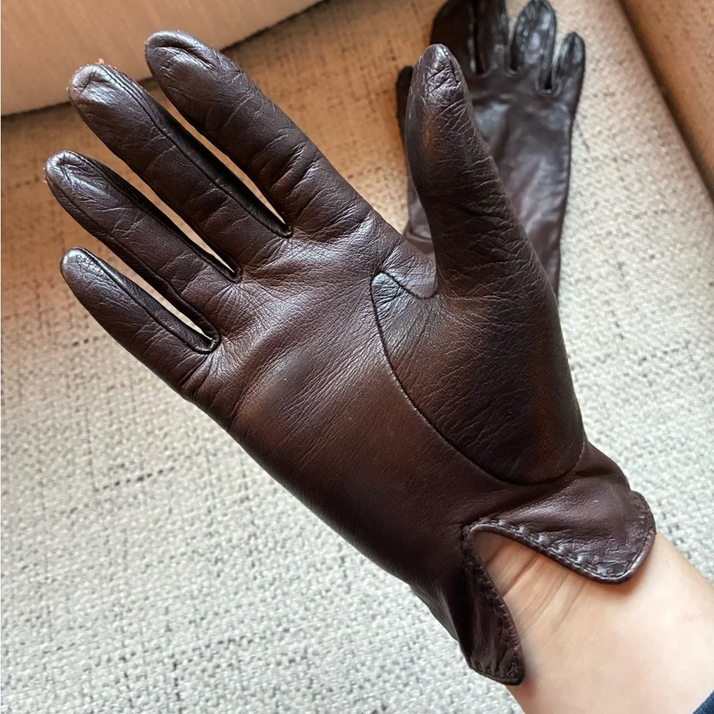 VTG Nordstrom Dark Brown Leather Gloves